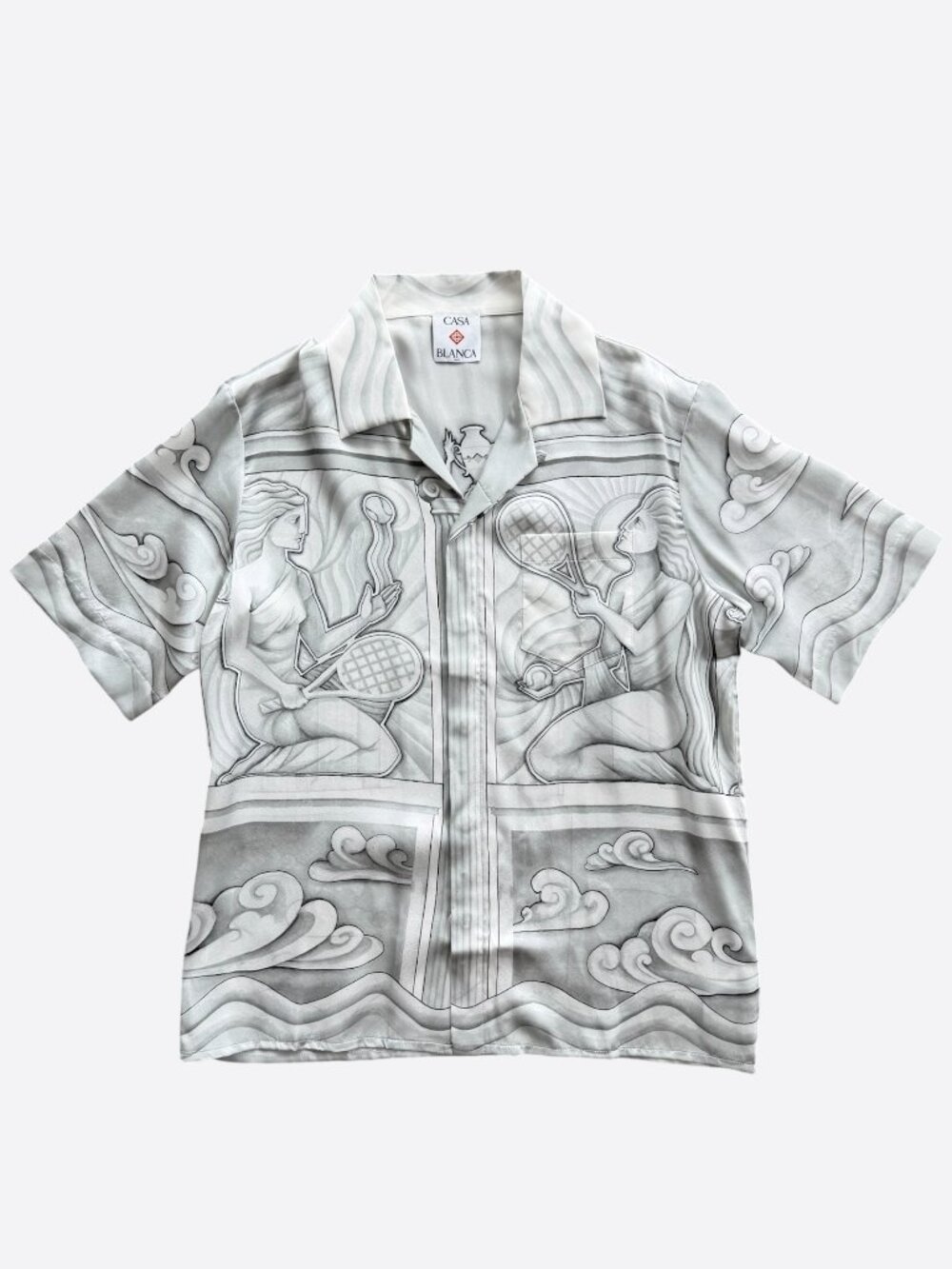 Casablanca White & Grey Sacred Stone Silk Button Up Shirt